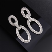 ( Silver) new  Rhinestone earrings flash diamond geometry Oval stage watch-face EarringE