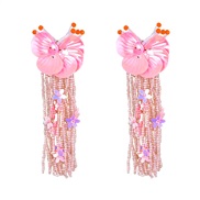 ( Pink) Bohemia wind flowers tassel handmade beads earring flowers earring