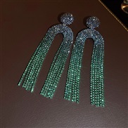( Silver needle  green)silver diamond Oval drop hollow earrings occidental style exaggerating earring samll new Earring