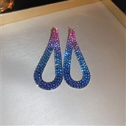 ( Silver needle  blue water drop)diamond rhombus feather occidental style exaggerating color high earrings Earring