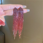 ( Silver needle  red)silver diamond color triangle drop tassel earrings occidental style exaggerating earring temperame