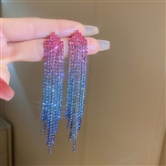 ( Silver needle  blue)silver diamond color triangle drop tassel earrings occidental style exaggerating earring temperam