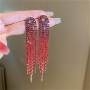 ( Silver needle  red Ellipse)silver diamond color triangle drop tassel earrings occidental style exaggerating earring t