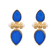 ( blue)medium earrings occidental style retro Earring woman exaggerating drop Word ear studearrings