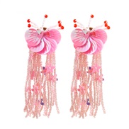 ( Pink)summer flowers earrings occidental style exaggerating Earring woman flowers beads tasselearrings