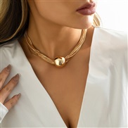 ( 1 necklace  Gold 4841)occidental style  exaggerating big pendant clavicle  trend Metal multilayer chain necklace