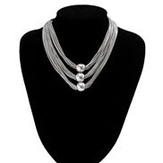 ( White K 5495)occidental style  exaggerating Metal pellet pendant necklace  personality multilayer chain retro woman