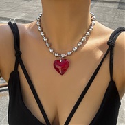 (  red 5667)occidental style  exaggerating big love pendant necklace  brief long style velvet chain tassel