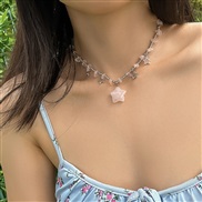 ( Pink 57 4)occidental style wind sweet Irregular gravel clavicle necklace ins brief beads