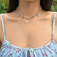 ( transparent 57 4)occidental style wind sweet Irregular gravel clavicle necklace ins brief beads