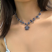 (blue  57 4)occidental style wind sweet Irregular gravel clavicle necklace ins brief beads