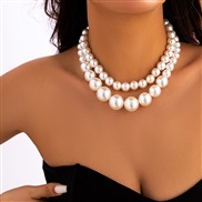 ( White K 4162)occidental style  retro exaggerating big Pearlchocker clavicle chain  temperament multilayer beads neckl