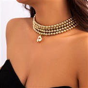 ( Gold 5774)occidental style  punk wind exaggerating beads chain necklace  trend personality geometry beads clavicle