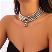 ( White k 5774)occidental style  punk wind exaggerating beads chain necklace  trend personality geometry beads clavicle