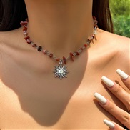 ( 1  White K+red coffeeg  5746)occidental style color Irregular gravel clavicle necklace  more wind sun