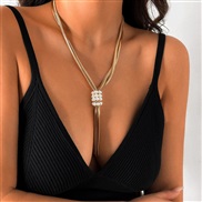 (1  necklace Gold 56 8)occidental style  Metal wind snake chain necklace  trend geometry long style weave clavicle