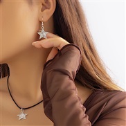 ( 5 White KSuit  3995)occidental style  exaggerating Five-pointed star pendant necklace  brief velvet tassel