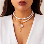 ( 1 GoldSuit  3936)occidental style  temperament Pearl necklace  creative Irregular chain clavicle woman