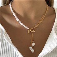 ( 3 Gold 466 )occidental style  temperament Pearl necklace  creative Irregular chain clavicle woman