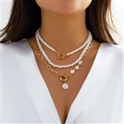 ( 6 GoldSuit  3958)occidental style  temperament Pearl necklace  creative Irregular chain clavicle woman