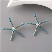 ( blue)occidental style brief personality starfish Pearl ear stud Alloy diamond Earring