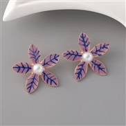 (purple)occidental style fashion brief all-Purpose creative flowers earrings Alloy enamel embed Pearl Earring woman