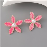 ( Pink)occidental style fashion brief all-Purpose creative flowers earrings Alloy enamel embed Pearl Earring woman