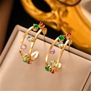 (EHG3 76C  Gold)occidental style stainless steel color zircon Earring tassel high temperament hollow butterfly earrings