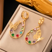 (EHG3 77butterfly  water drop  Gold)occidental style stainless steel color zircon Earring tassel high temperament hollo