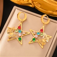 (EHG3 78butterfly   Gold)occidental style stainless steel color zircon Earring tassel high temperament hollow butterfly