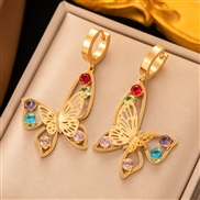 (EHG3 79 Color diamond butterfly   Gold)occidental style stainless steel color zircon Earring tassel high temperament h