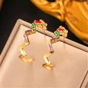 (EHG3 8  Color diamond   Gold)occidental style stainless steel color zircon Earring tassel high temperament hollow butt