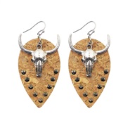 (1 4 1) Cowboy head leather earrings rhinestone Rhinestone occidental style retroPU ethnic style earrings exotic customs