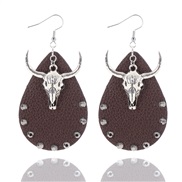 (1  94) Cowboy head leather earrings rhinestone Rhinestone occidental style retroPU ethnic style earrings exotic customs