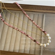(D+Pearl )color natural gold handmade beads necklace clavicle chain high chain occidental style