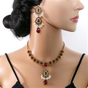 (E5959 1)occidental style luxurious drop set  exaggerating retro palace wind Pearl earrings zircon necklace