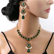 (E5959 2)occidental style luxurious drop set  exaggerating retro palace wind Pearl earrings zircon necklace