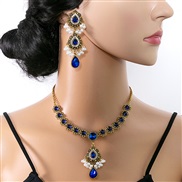 (E5959 3)occidental style luxurious drop set  exaggerating retro palace wind Pearl earrings zircon necklace