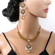 (E5959 4)occidental style luxurious drop set  exaggerating retro palace wind Pearl earrings zircon necklace