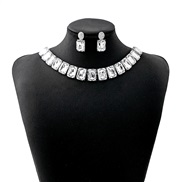 (E5944 1/ white)occidental style luxurious crystal square set  fashion temperament necklace exaggerating earrings woman