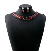(E5944 3/ red)occidental style luxurious crystal square set  fashion temperament necklace exaggerating earrings woman