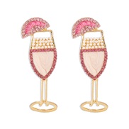 ( Pink)E occidental style fashion geometry high foot earrings  creative lovely Alloy enamel diamond ear stud