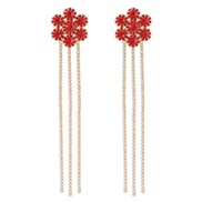 (gold +red )E occidental style retro exaggerating fully-jewelled snowflake ear stud  temperament elegant flowers tassel