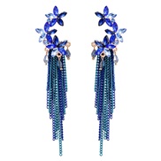 ( blue)UR long style retro super flower tassel ear stud woman personality brief Bohemian style earrings
