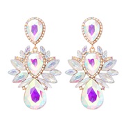 (57323 AB)occidental style fashion geometry Alloy embed colorful diamond retro temperament exaggerating earrings woman 
