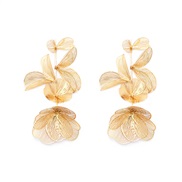 ( Gold)occidental style fashion retro palace wind long style hollow flowers earrings Metal earring Earring