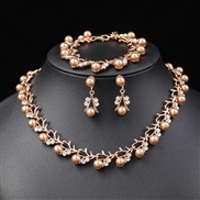 ( Gold)Korean style Pearl necklace earrings set bride all-Purpose fashion small fresh Alloy two