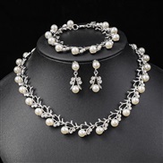 ( white)Korean style Pearl necklace earrings set bride all-Purpose fashion small fresh Alloy two