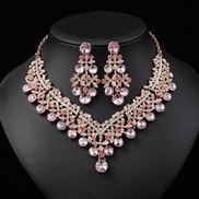 ( Pink) occidental style Pearl necklace earrings set Alloy exaggerating fashion
