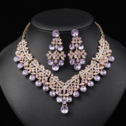 (purple) occidental style Pearl necklace earrings set Alloy exaggerating fashion